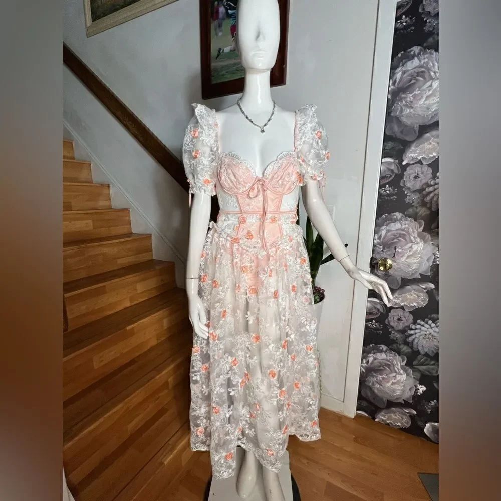 New free People For Love & Lemons Tessa Midi Dress/ Size M - Picture 7 of 12